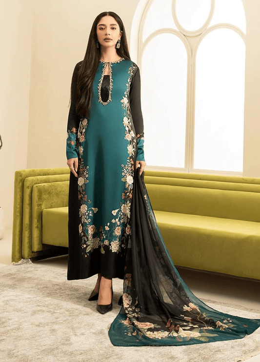 Embroidered Silk 3 Piece Unstitched Suit D1606 LL-Karozit Dress-24 - Party Wear