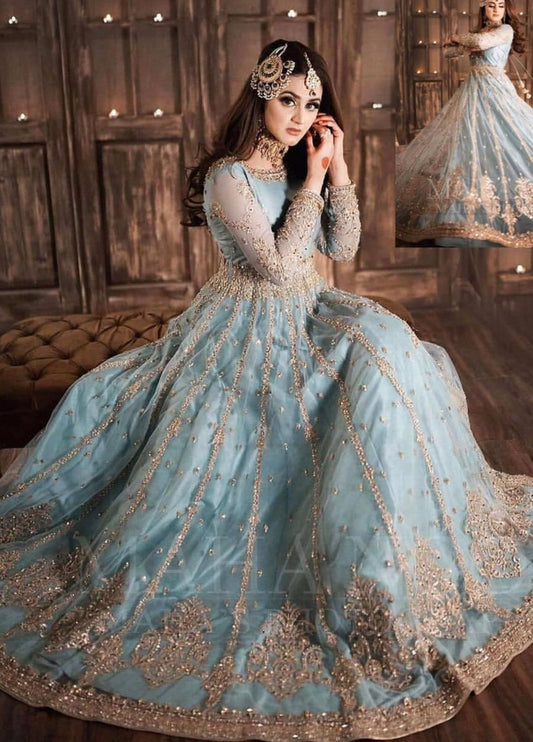 Embroidered Net 3 Piece Unstitched Frock D1249 Hira Mani-Asmani-Formal Wear