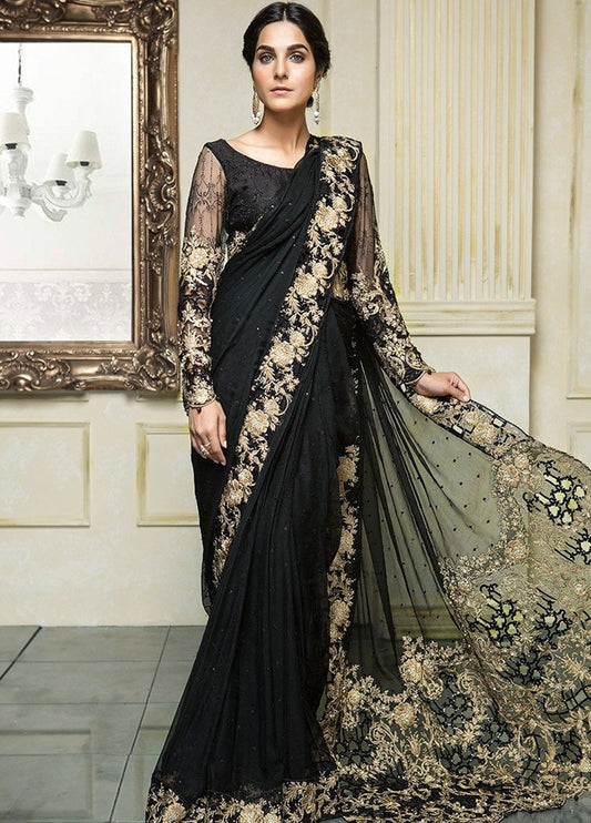 Embroidered Chiffon 3 Piece Unstitched Saree D1117-BD01-Formal Wear